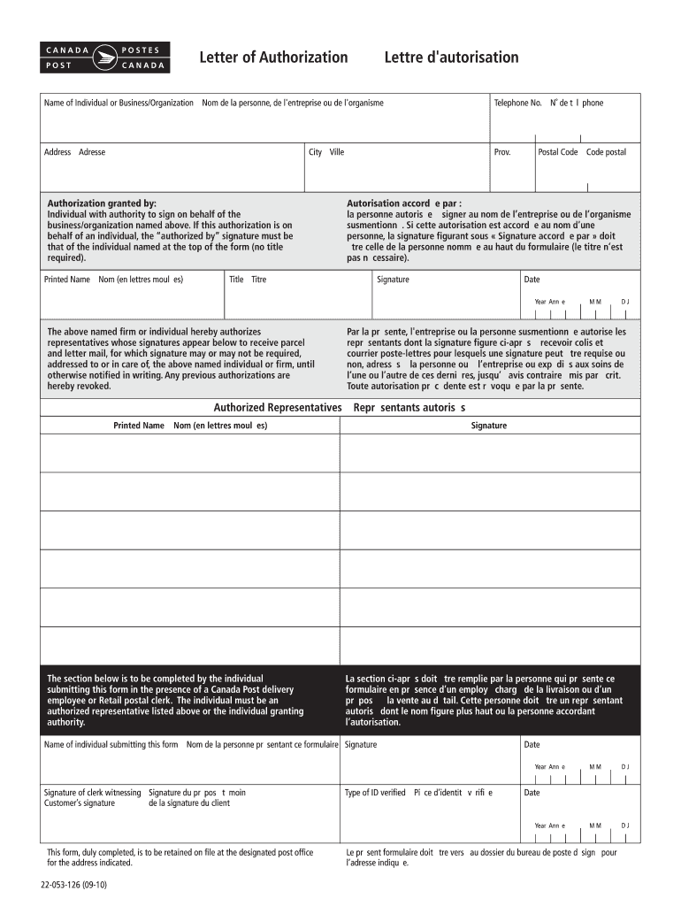  Letter of Authorization Canada Post 2010-2024